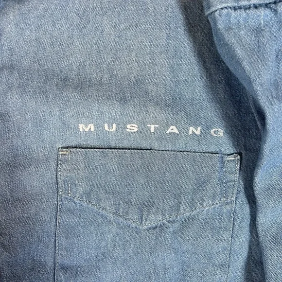 Mustang Shirt Adult 2XL Blue Denim Joe Blow Classic Car Ford Long Sleeve Shacket - Picture 3 of 10